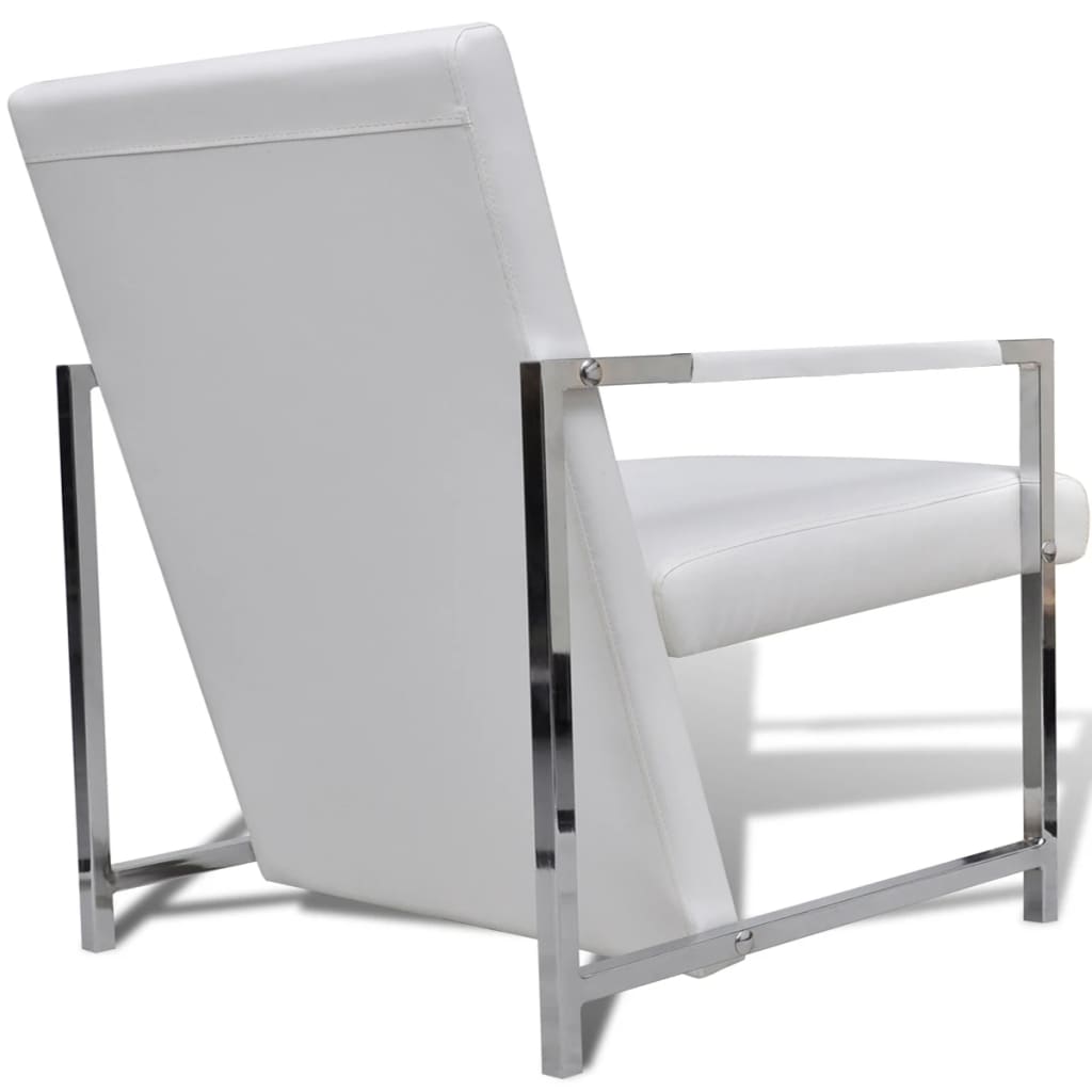 vidaXL Fauteuil met chromen poten kunstleer wit afbeelding