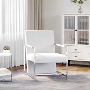 Naslanjač s kromiranimi nogami belo umetno usnje