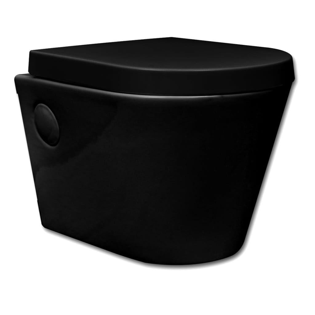 Toalett i svart keramikk veggmontert