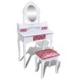 vidaXL Dressing Table with Mirror and Stool Flower Pattern