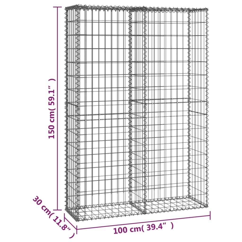 Gabion kosár fedéllel horganyzott drótból 150 x 100 x 30 cm 