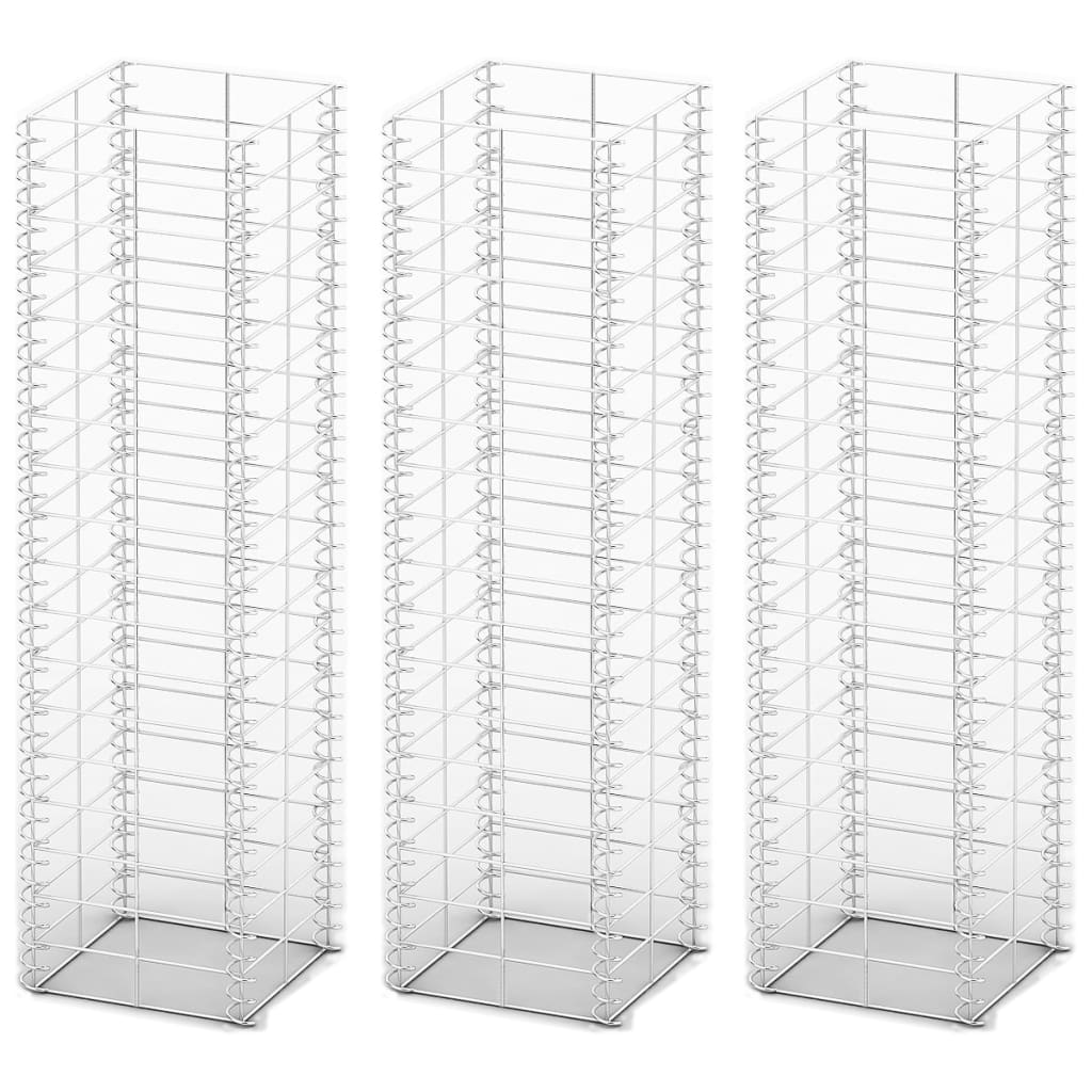 vidaXL 3-delige Schanskorfset 25x25x100 cm gegalvaniseerd draad afbeelding