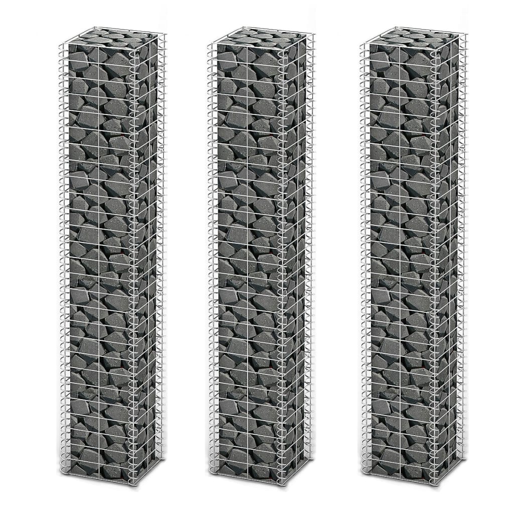 vidaXL Set gabioane, 3 buc, sârmă galvanizată, 25 x 25 x 150 cm de la vidaxl imagine noua