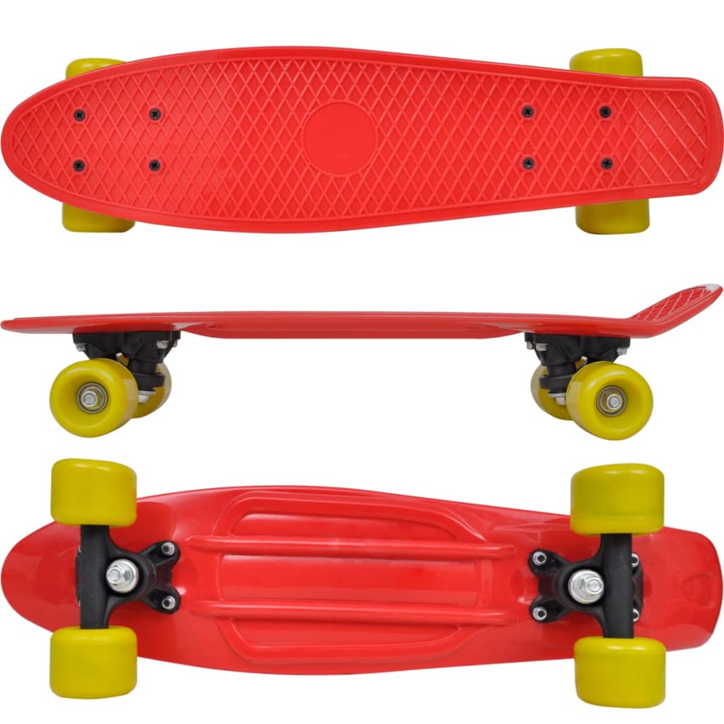 Retro Skateboard s crvenom vrhu i žutim kotačima