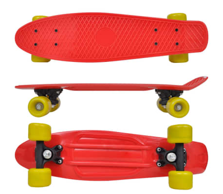 Retro-Skateboard mit rotem Deck und gelben Rollen 6,1"
