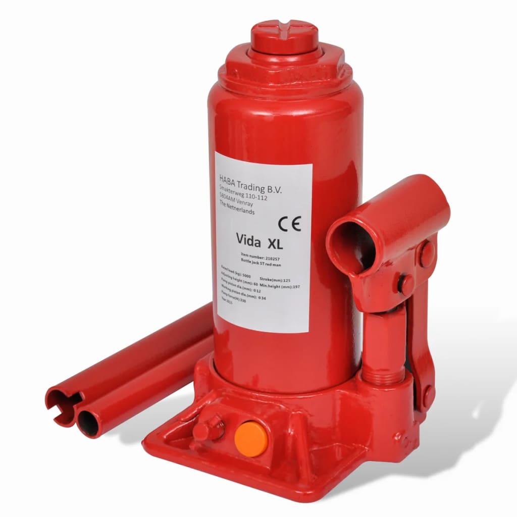 Cric hidraulic tip butelie, 5 tone, roșu, lift automobil