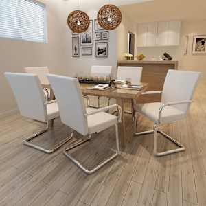 Nihajni jedilni stoli 6 kosov belo umetno usnje