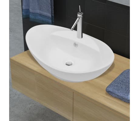 vidaXL Lavabo Rectangular con Agujero Desag/üe Cer/ámica Negro Brillo Lavamanos
