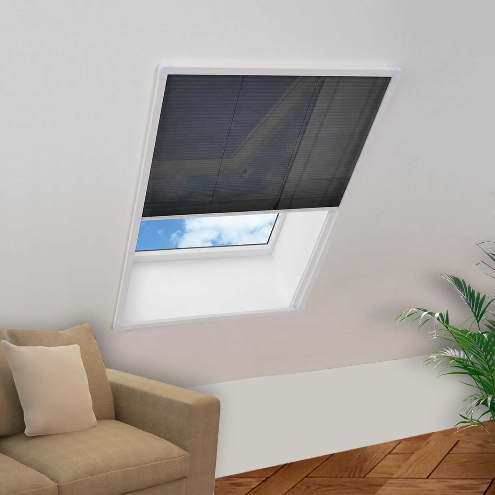 Insektnet til vindue plissé 80 × 160 cm - hvid ramme, sort net