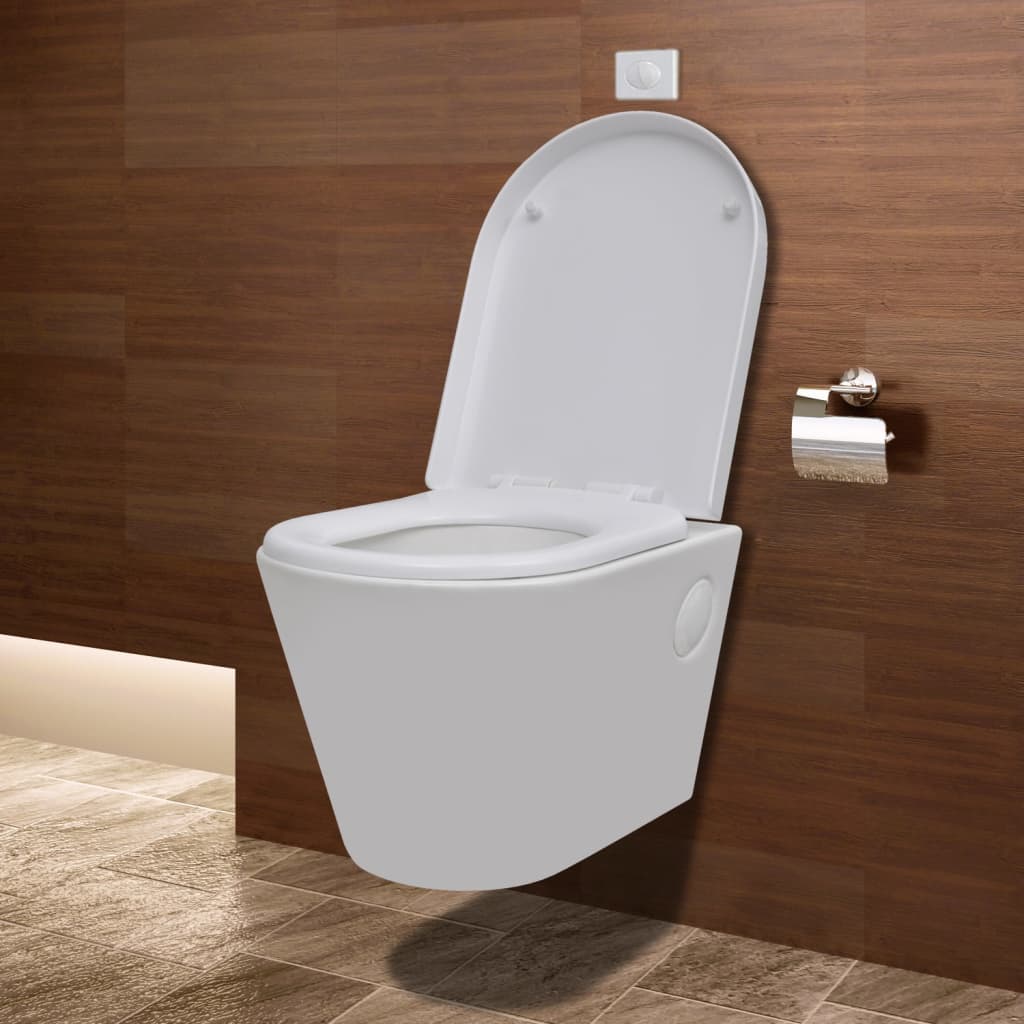 vidaXL Seinäkiinnitettävä WC valkoinen piilotetulla tankilla