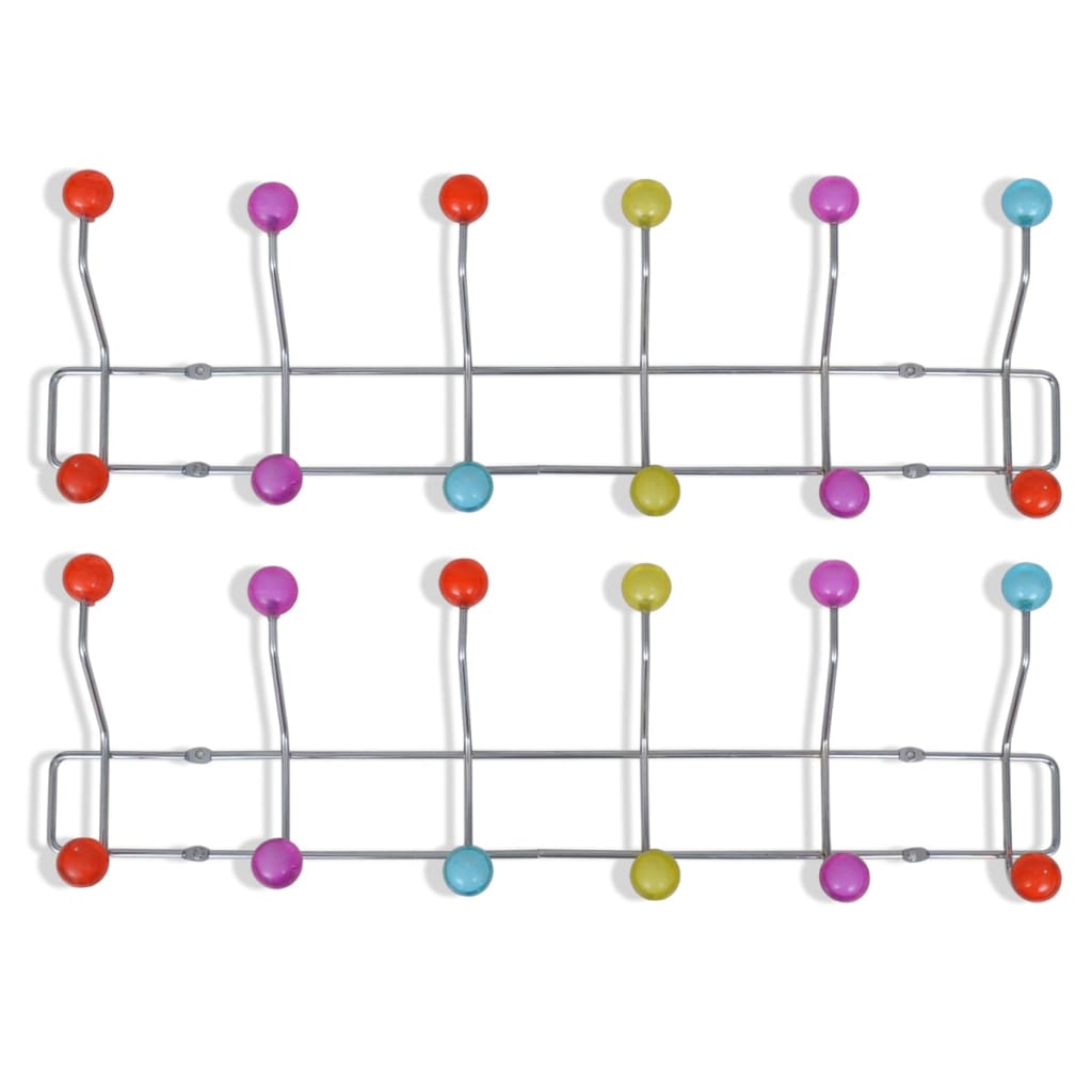 vidaXL Muurkapstok met 12 haken kleurrijk 2 st