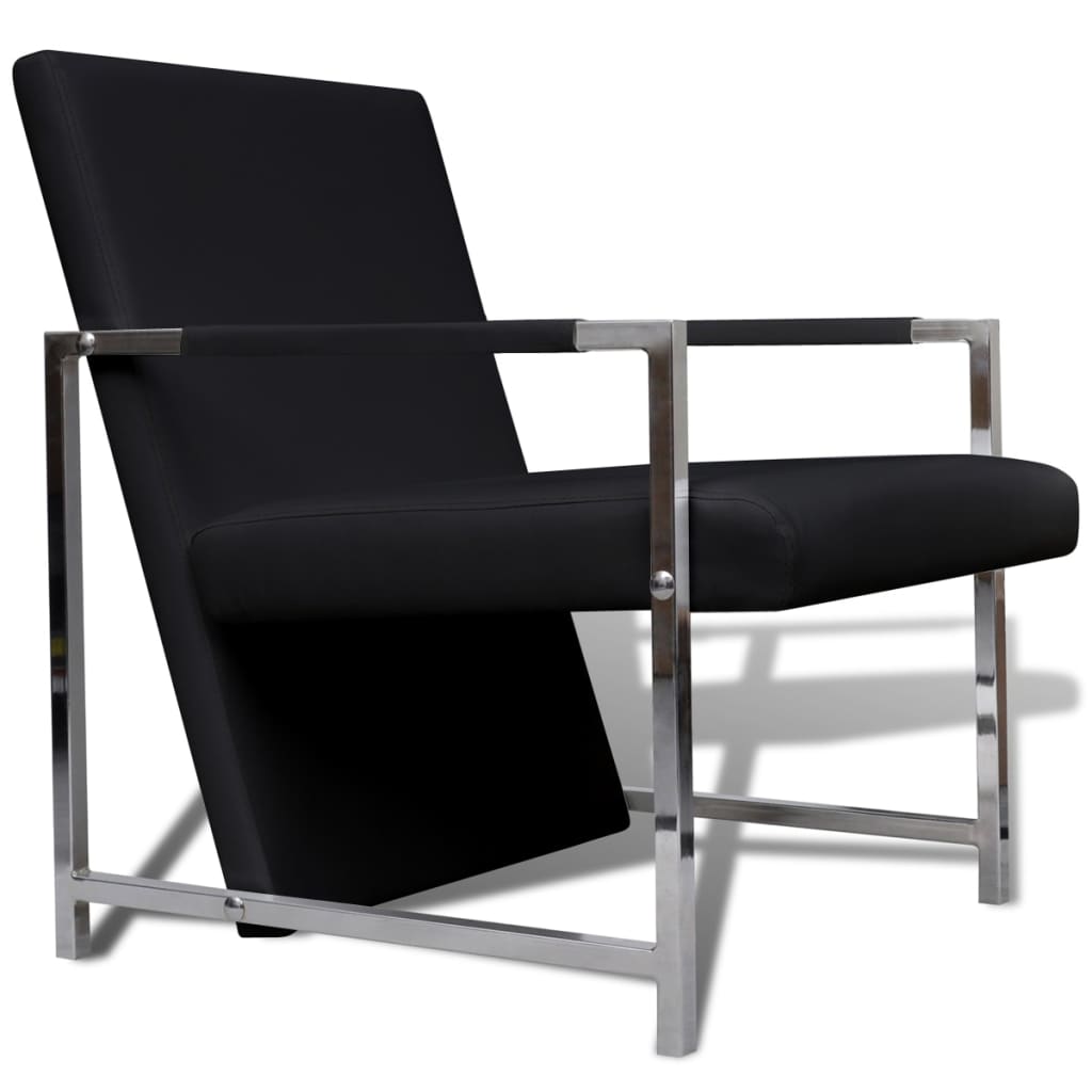 vidaXL Fauteuil met verchroomd frame kunstleer zwart 2 st