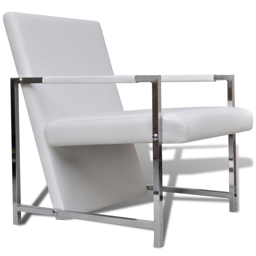 vidaXL Armchairs 2 pcs with Chrome Frame White Faux Leather