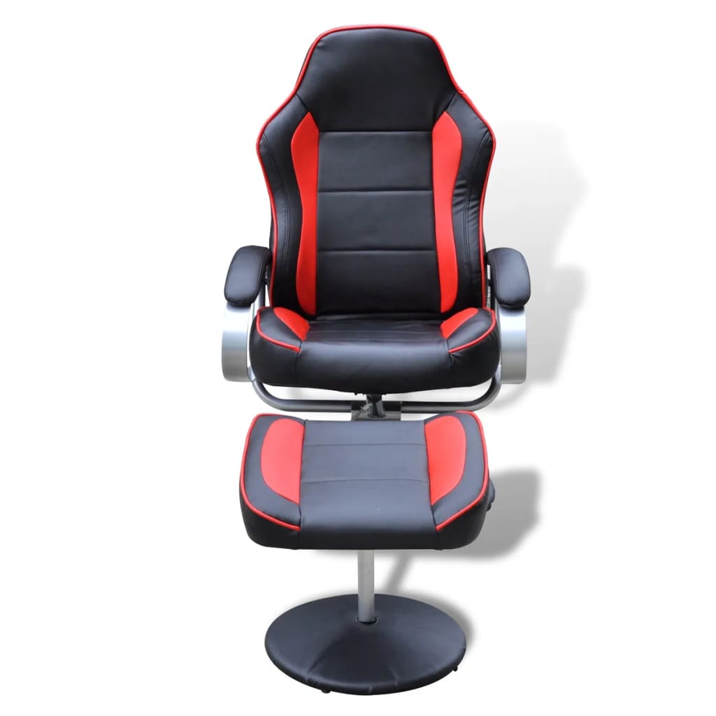 vidaXL Armchair with Footrest Black/Red Faux Leather