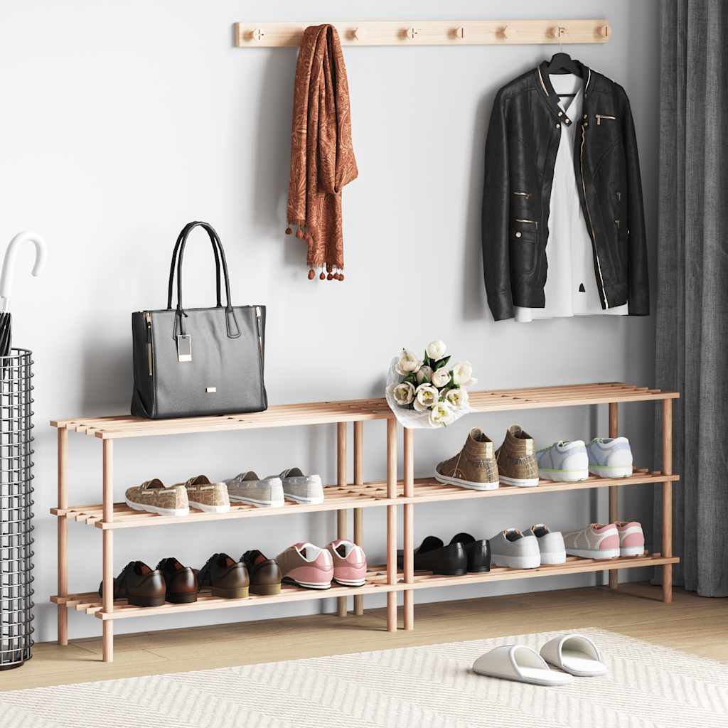 vidaXL Raft de pantofi cu 3 niveluri, 2 buc., lemn masiv de brad