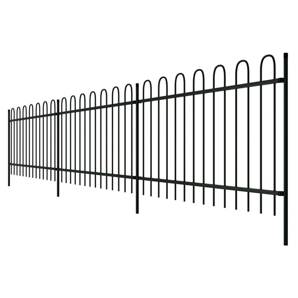 vidaXL Palisádový plot s oblúkovým zakončením, oceľ 600x80 cm, čierny