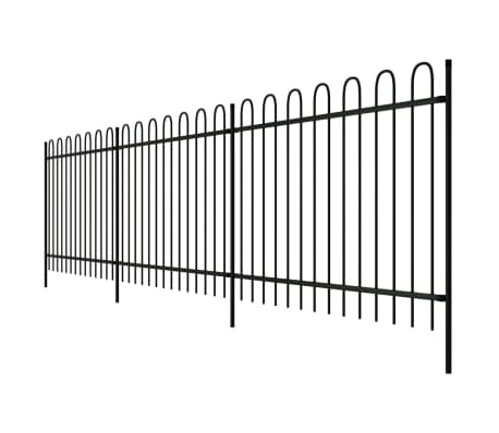 vidaXL Security Palisade Fence with Hoop Top Steel 600x120 cm Black