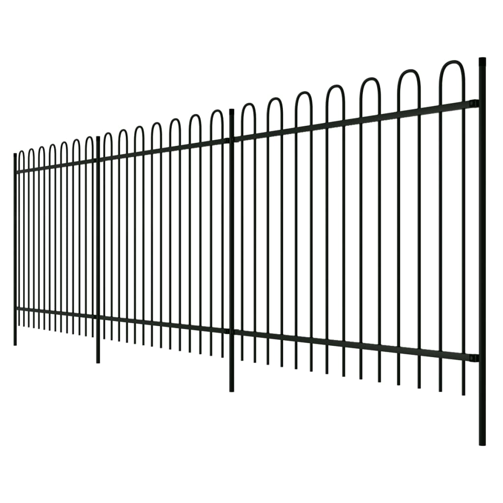 vidaXL Security Palisade Fence with Hoop Top Steel 600x150 cm Black