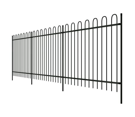 vidaXL Security Palisade Fence with Hoop Top Steel 600x150 cm Black