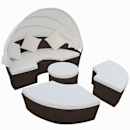 vidaXL Espreguiçadeira de exterior com toldo vime PE castanho