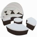 vidaXL Outdoor Lounge Bed with Canopy Poly Rattan Brown