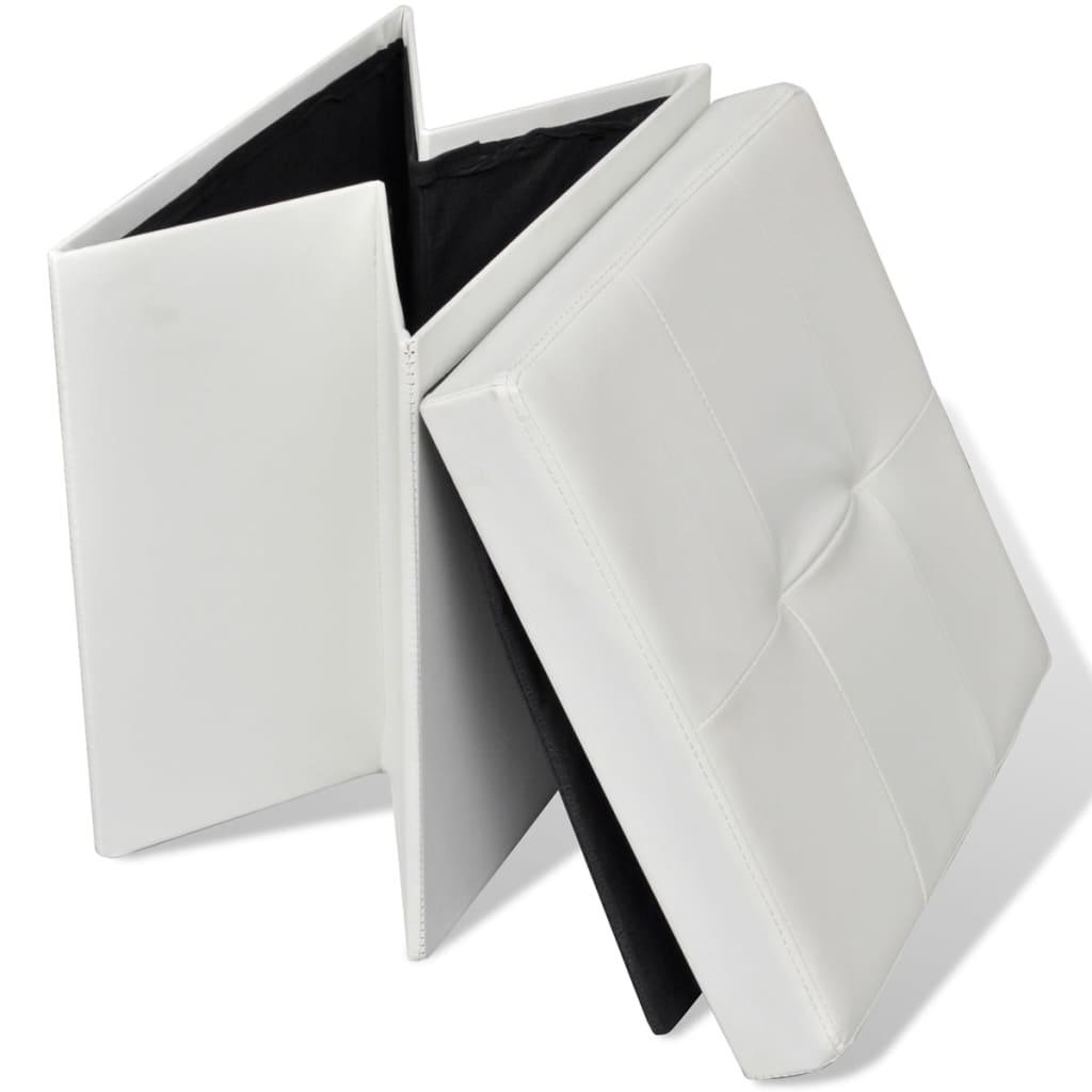 Foldable Storage Stool Ottoman Footstool White 2 pcs