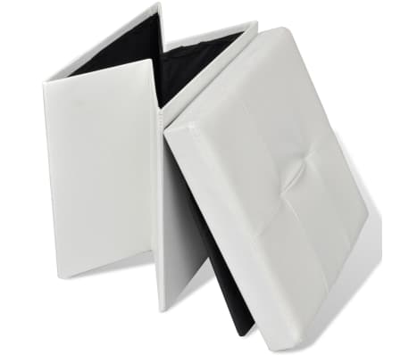 Foldable Storage Stool Ottoman Footstool White 2 pcs