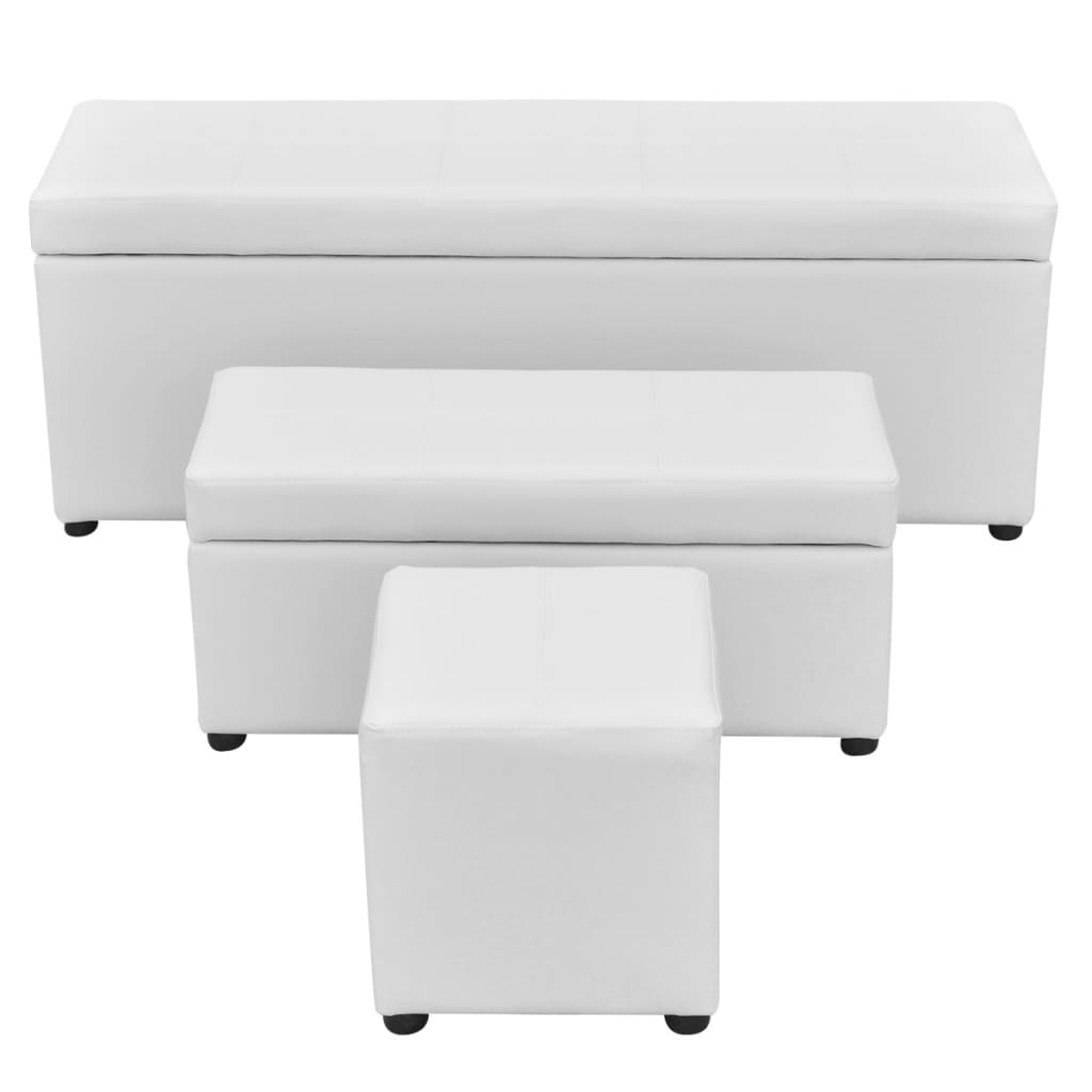 vidaXL 3 Piece Storage Bench Footrest Set Artificial Leather White