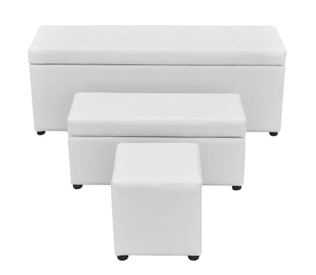 vidaXL Cassapanca con Poggiapiedi Set 3 pz Similpelle Bianco Ottomano Panchina