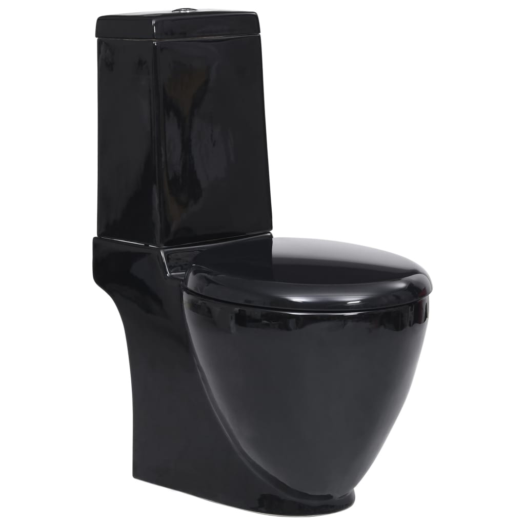 vidaXL Vas WC toaletă de baie, negru, ceramică, rotund, flux inferior imagine vidaxl.ro