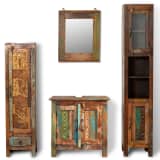 vidaXL Armoire de salle de bain et miroir et 2 armoires latérales Bois