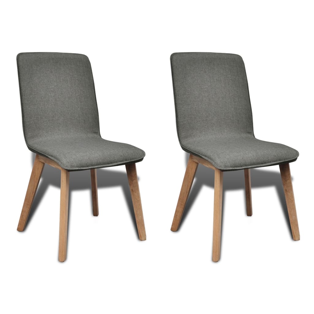 Jídelní židle 2 ks světle šedé textil a masivní dubové dřevo