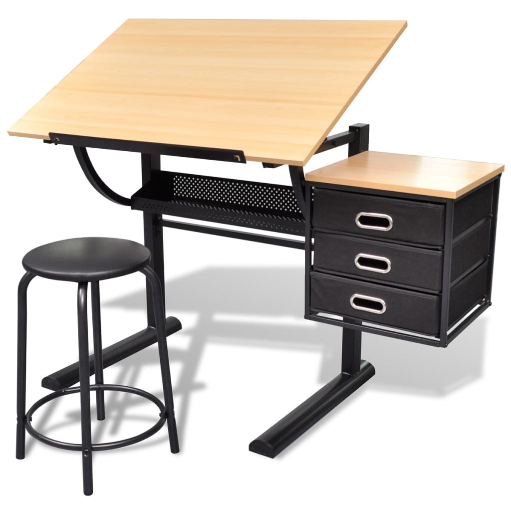 Náklopný kreslicí stůl s židlí a třemi zásuvkami