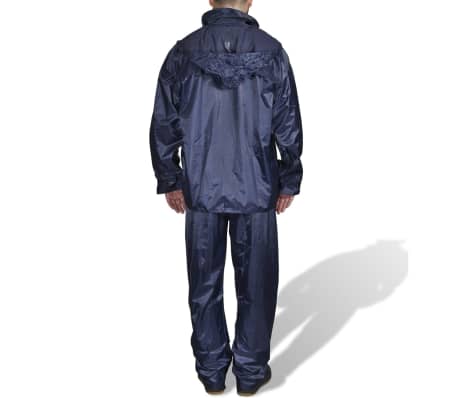 Men's Navy Blue 2-Piece Rain Suit with Hood XXL