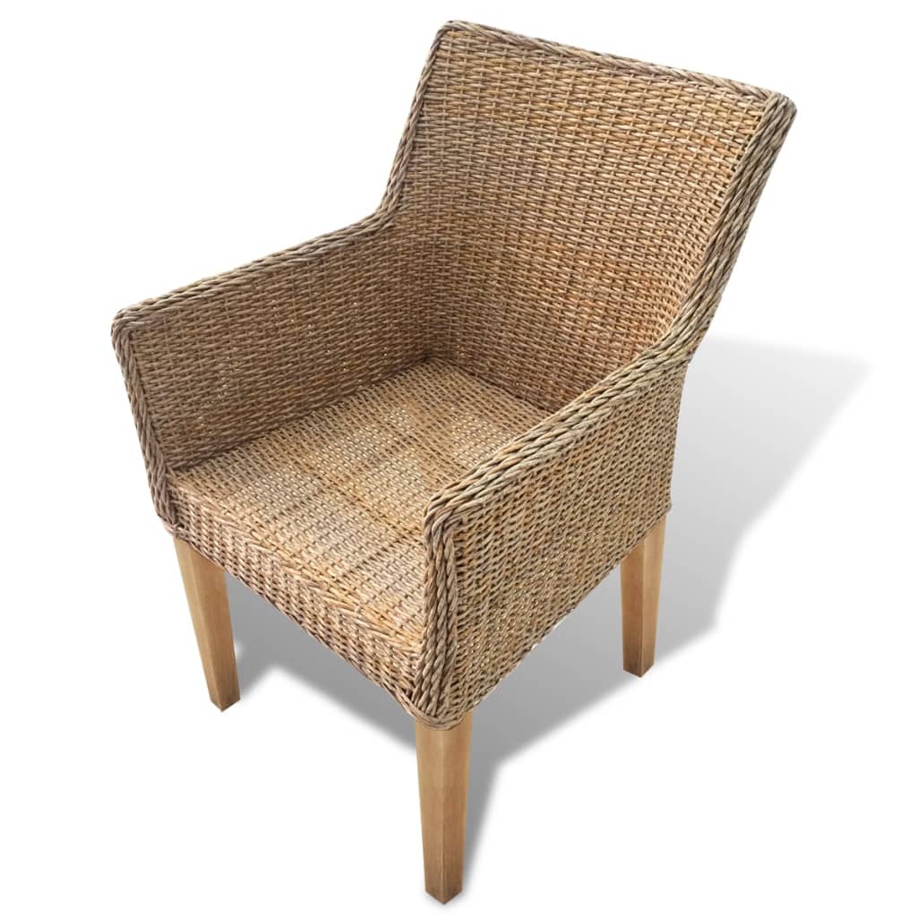 vidaXL Трапезен стол с възглавница, естествен ратан
