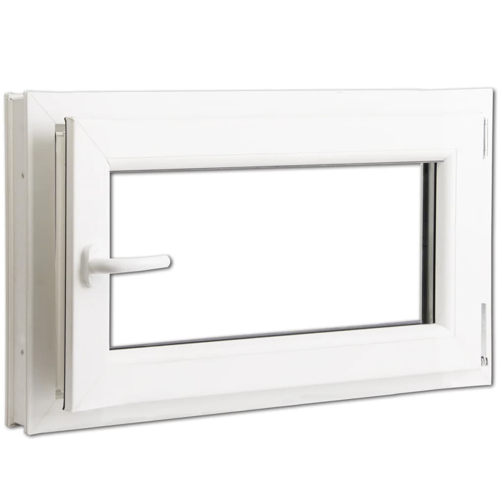 

vidaXL Draaikiepraam van PVC met dubbel glas en handvat links 800 x 500 mm