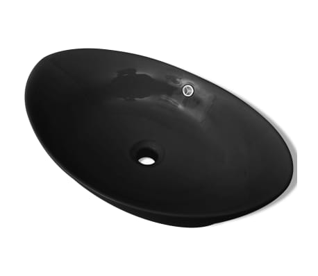 Lavabo Oval de cerámica negra de lujo con desagüe, 59 x 38,5 cm | vidaXL.es