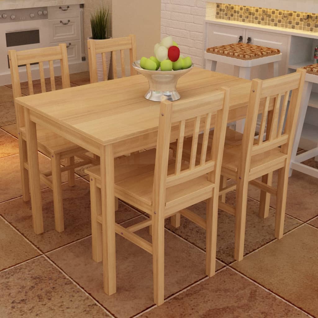 vidaXL Table de salle à manger en bois avec 4 chaises Naturel