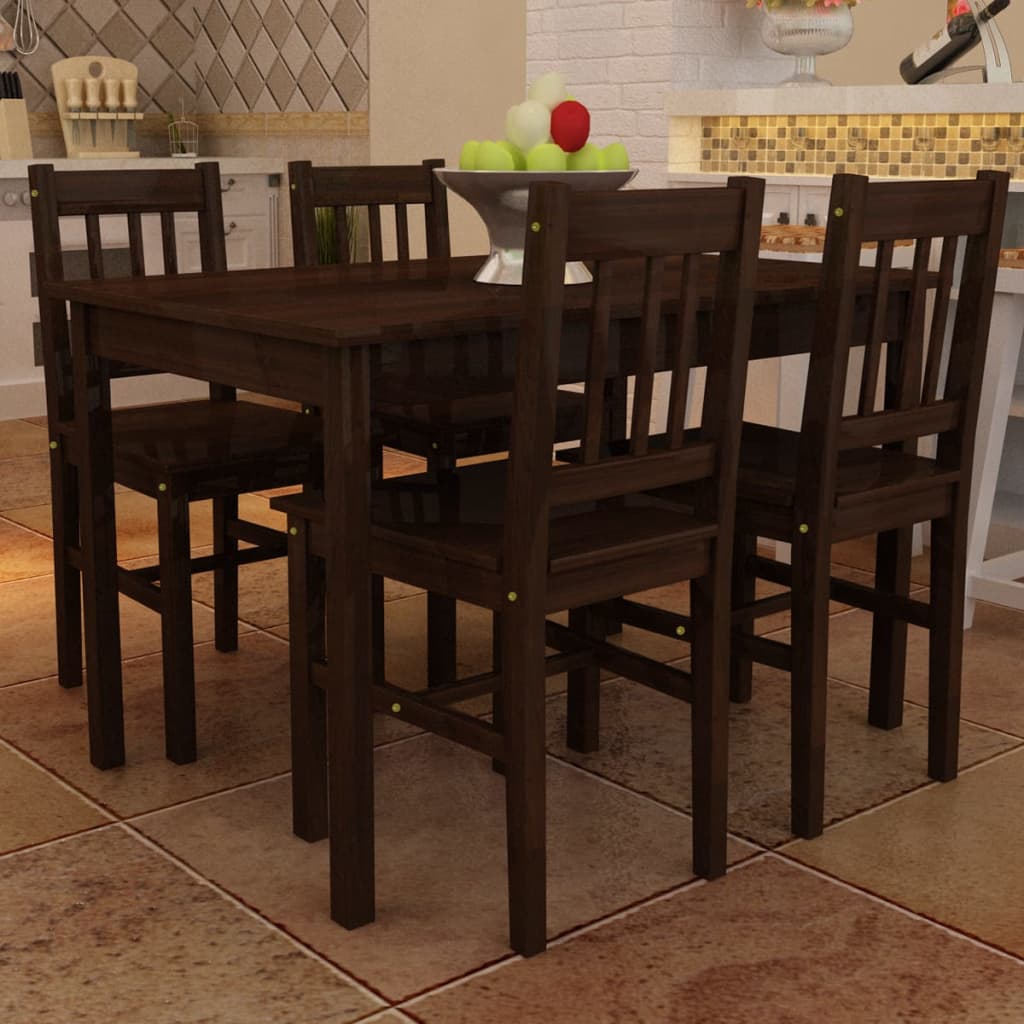 Details About 5 Piece Brown Wood Dining Table Set 4 Chairs Kitchen Room Breakfast Furniture