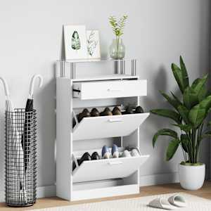 Omarica za čevlje s predalom in stekleno polico les bele barve