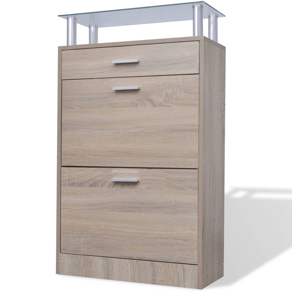 

vidaXL Schoenenkast met lade en glazen bovenschap eiken-look
