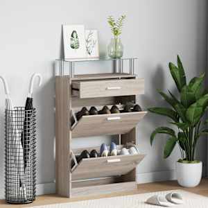 Omarica za čevlje s predalom in stekleno polico videz hrasta