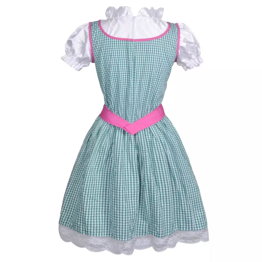130225 Oktoberfest Dirndl Dress Trachtenkleid with Apron Green & Pink L / XL
