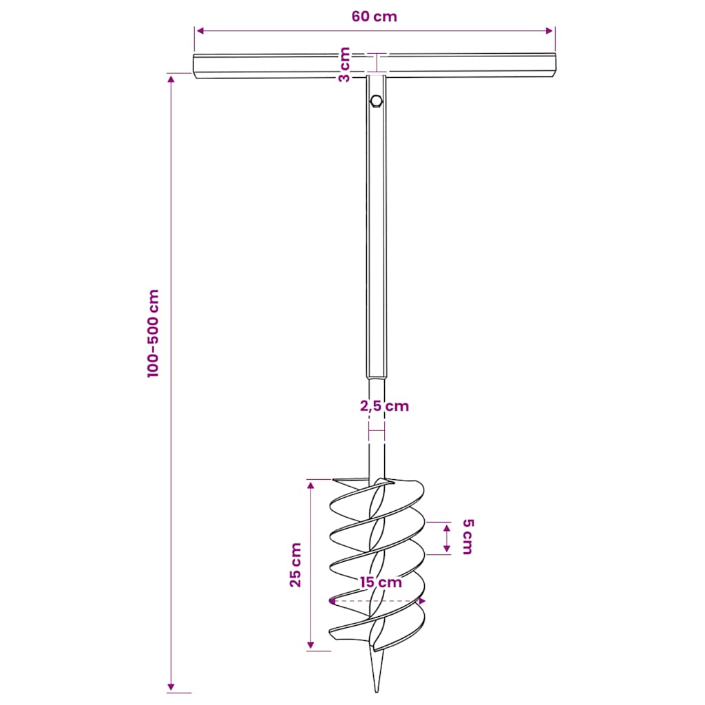Jeklen spiralni vrtalni sveder za zemljo z ročajem 150 mm s 5 m pod. - slika 12