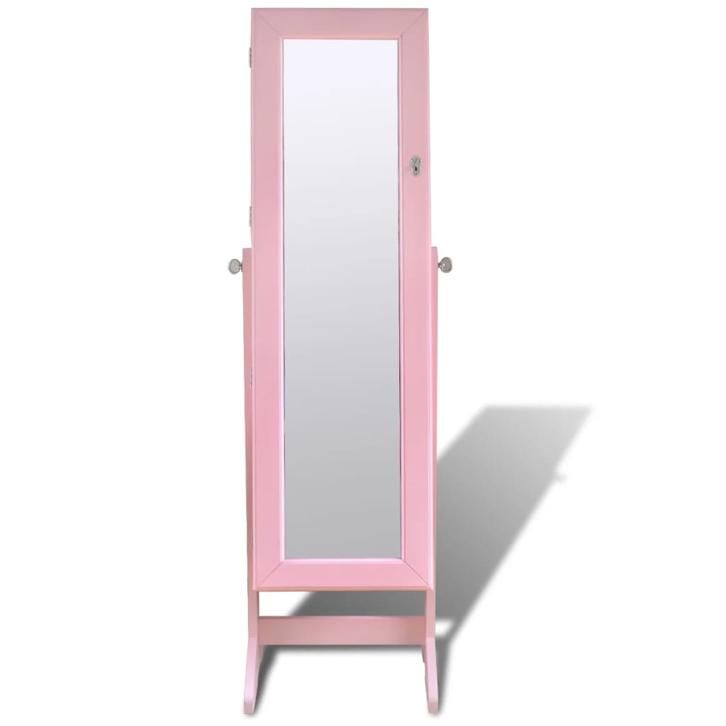 Armário de pé para jóias com LED e espelho, cor de rosa