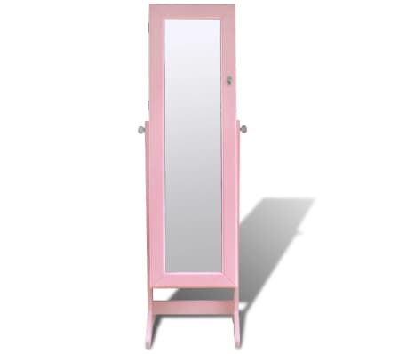 Pink Free Standing Jewelry Cabinet with LED Light and Mirror Door