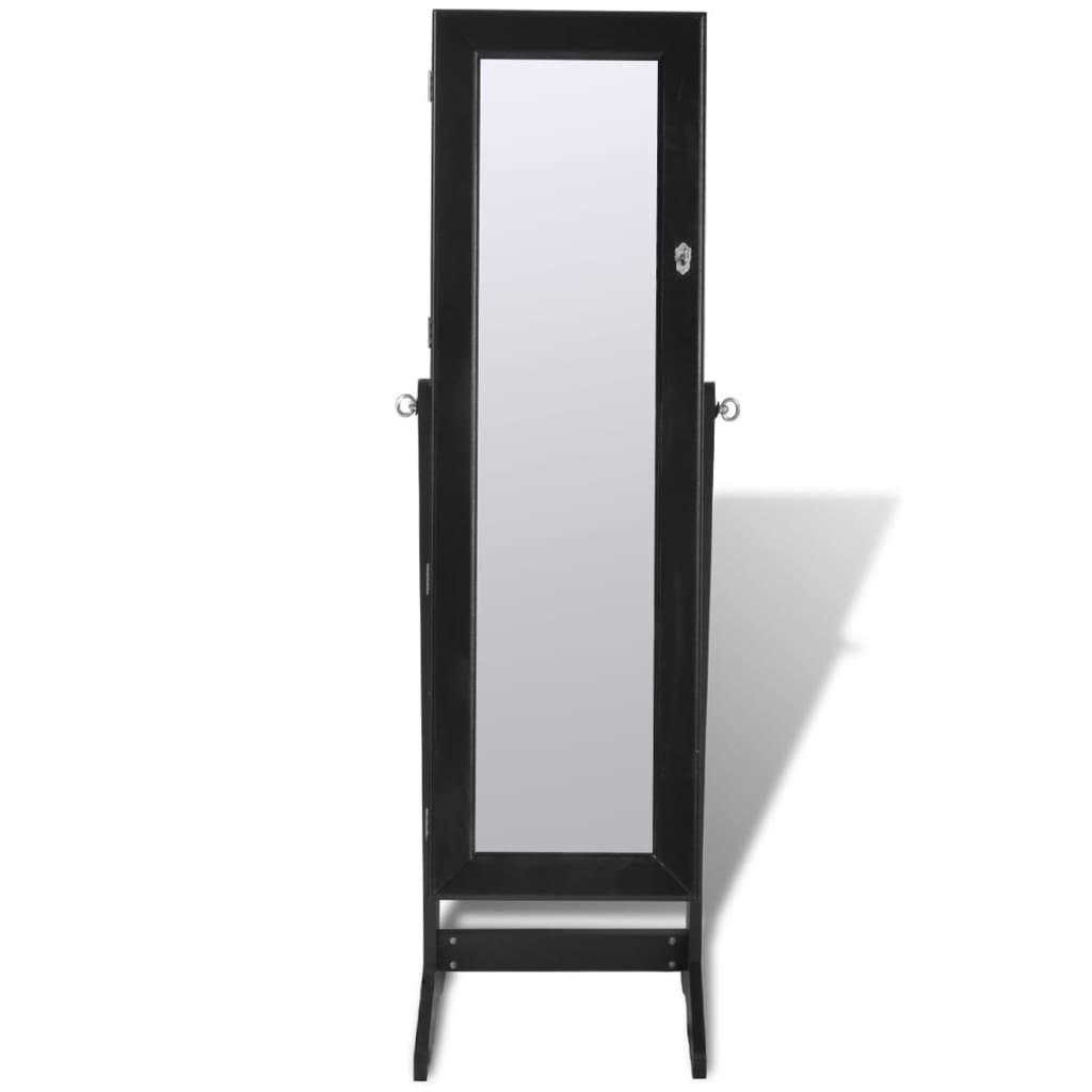 Black Free Standing Jewelry Cabinet with LED Light and Mirror Door