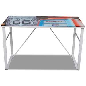 vidaXL Desk Tempered Glass, Iron Modern Desk Rectangular Modern
