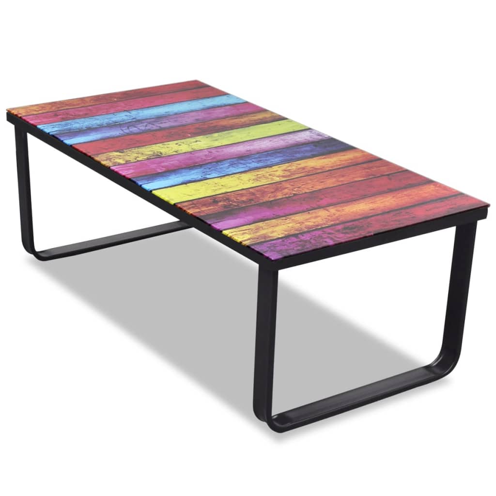 7: vidaXL sofabord med regnbueprint glasbordplade
