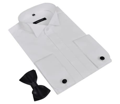 Men's Smoking Shirt with Cufflinks and Bow Tie Size S White
